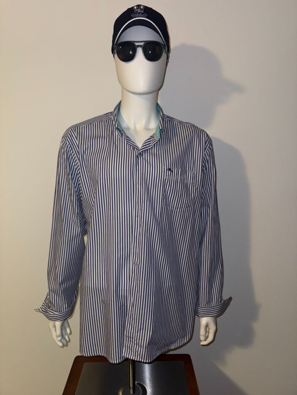 Tommy Bahama Size XXL Long Sleeve Blue Striped Button Down Pima Cotton Shirt